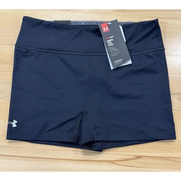 Under Armour Heat Gear Team Shorty Shorts L Black 3" Inseam Compression Athletic - Picture 1 of 10
